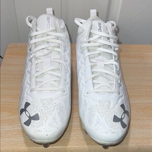 Under Armour White Football Cleats Sneakers with Neon Green Insole